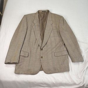 pierre balmain blazer 50R Silk Wool Glen Check Gold Tan Sport Coat